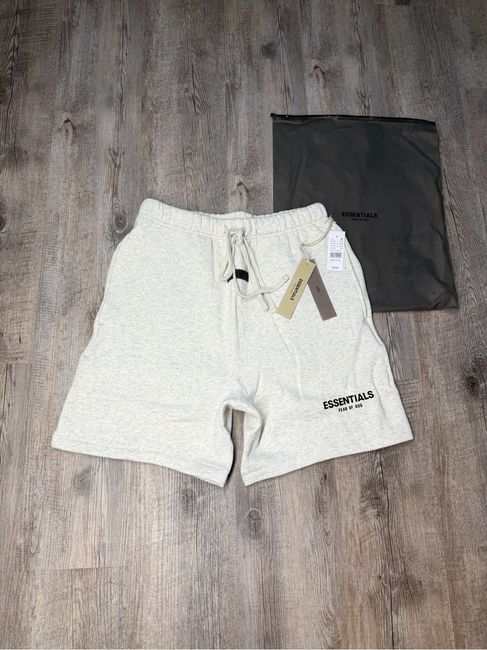 Essentials Men’s Cream Drawstring Athletic Shorts with Logo